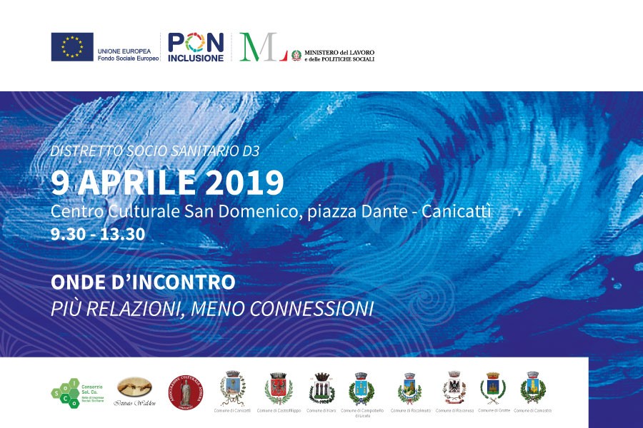 “Onde d’incontro + relazioni  - connessioni”, martedì 9 aprile a Canicattì per presentare il Pon Inclusione 